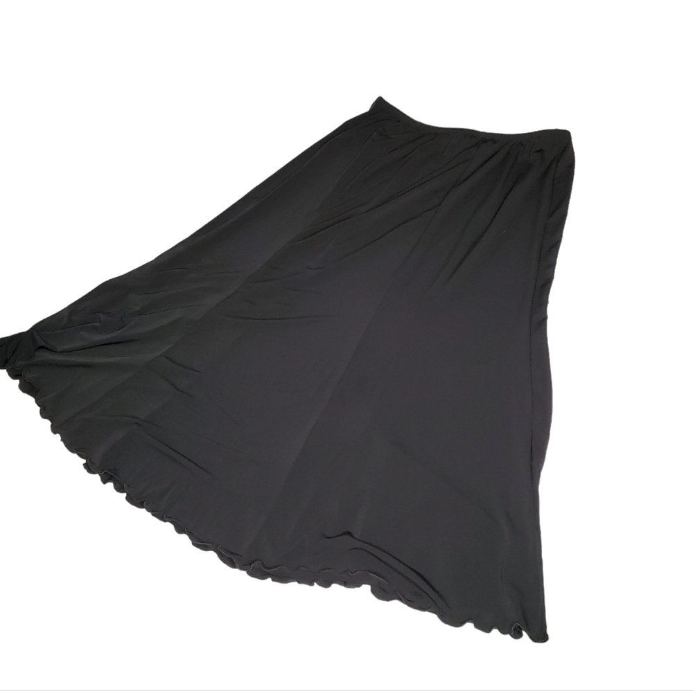Simonton Says Black Maxi Skirt, Scallope Long Skirt Size L A-line, Balletcore